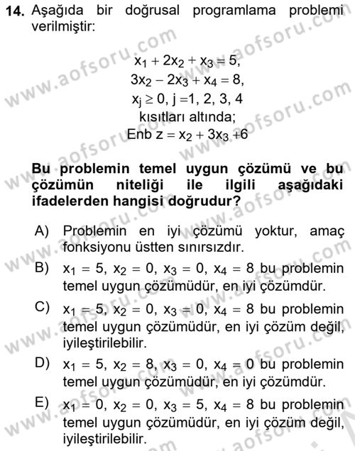 Yöneylem Araştırması Dersi 2022 - 2023 Yılı (Vize) Ara Sınav Soruları 14. Soru