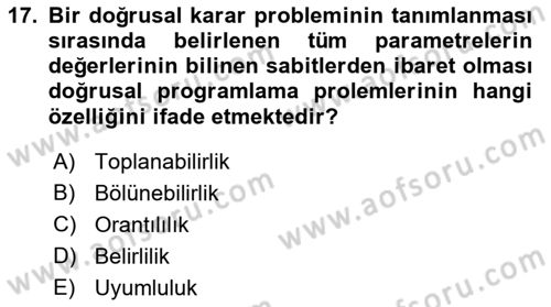Yöneylem Araştırması Dersi 2022 - 2023 Yılı (Vize) Ara Sınav Soruları 17. Soru