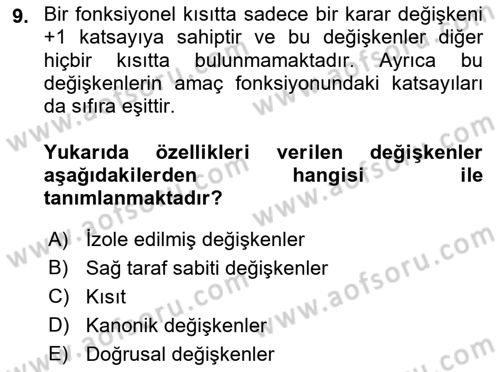 Yöneylem Araştırması Dersi 2022 - 2023 Yılı (Vize) Ara Sınav Soruları 9. Soru