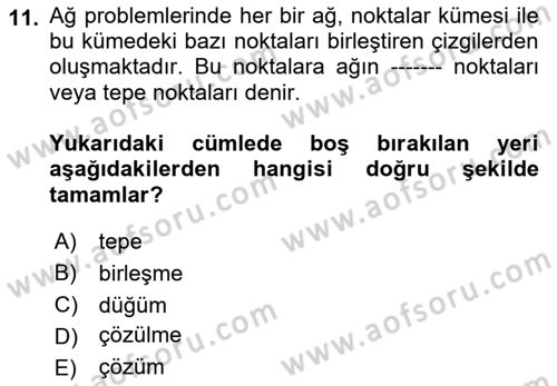 Yöneylem Araştırması Dersi 2022 - 2023 Yılı (Final) Dönem Sonu Sınav Soruları 11. Soru