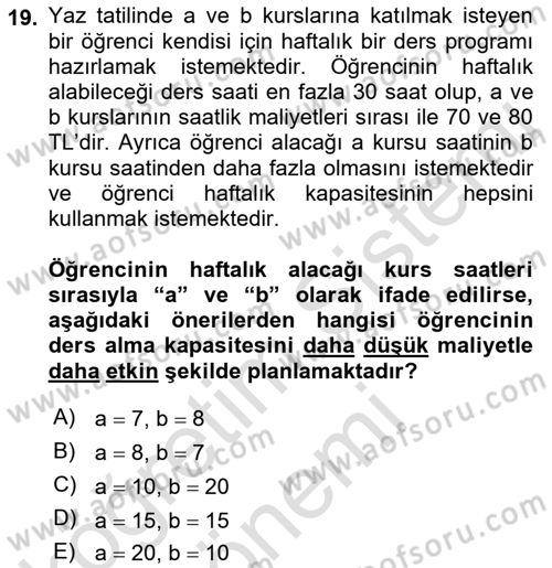 Yöneylem Araştırması Dersi 2022 - 2023 Yılı (Final) Dönem Sonu Sınav Soruları 19. Soru