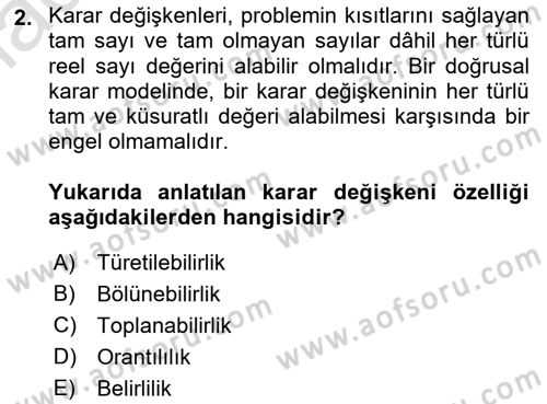 Yöneylem Araştırması Dersi 2022 - 2023 Yılı (Final) Dönem Sonu Sınav Soruları 2. Soru