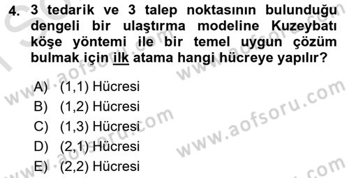 Yöneylem Araştırması Dersi 2022 - 2023 Yılı (Final) Dönem Sonu Sınav Soruları 4. Soru