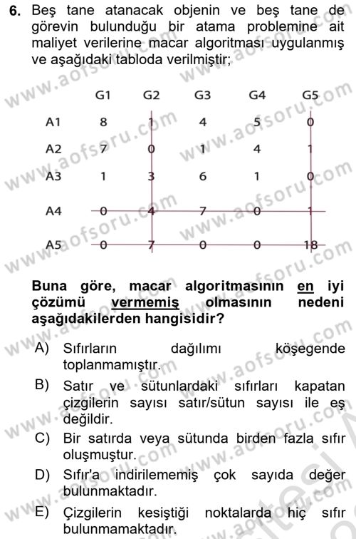 Yöneylem Araştırması Dersi 2022 - 2023 Yılı (Final) Dönem Sonu Sınav Soruları 6. Soru