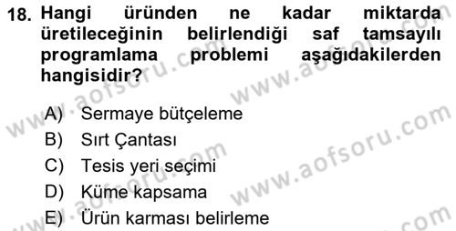 Yöneylem Araştırması Dersi 2022 - 2023 Yılı Yaz Okulu Sınav Soruları 18. Soru