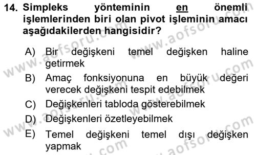 Yöneylem Araştırması Dersi 2023 - 2024 Yılı (Vize) Ara Sınav Soruları 14. Soru