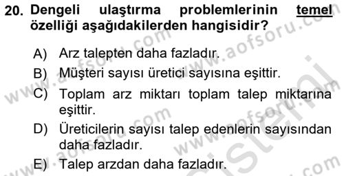 Yöneylem Araştırması Dersi 2023 - 2024 Yılı (Vize) Ara Sınav Soruları 20. Soru