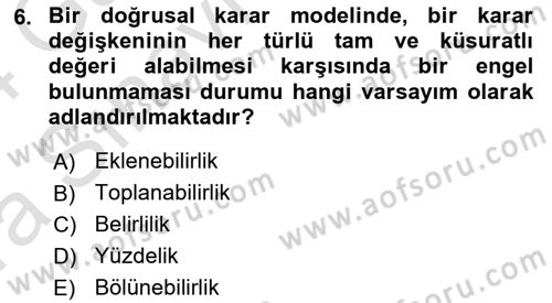 Yöneylem Araştırması Dersi 2023 - 2024 Yılı (Vize) Ara Sınav Soruları 6. Soru