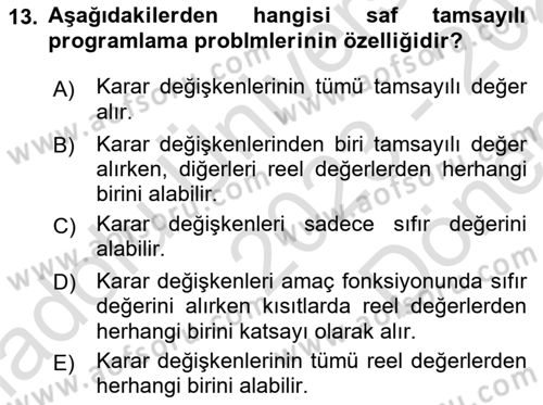 Yöneylem Araştırması Dersi 2023 - 2024 Yılı (Final) Dönem Sonu Sınav Soruları 13. Soru