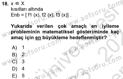 Yöneylem Araştırması Dersi 2023 - 2024 Yılı (Final) Dönem Sonu Sınav Soruları 18. Soru