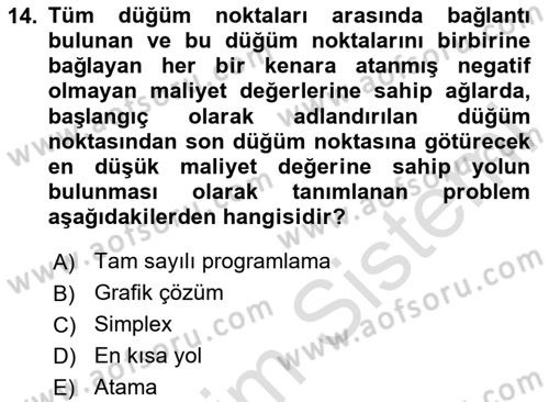 Yöneylem Araştırması Dersi 2023 - 2024 Yılı Yaz Okulu Sınav Soruları 14. Soru