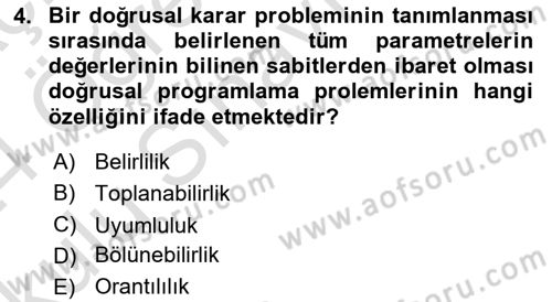 Yöneylem Araştırması Dersi 2023 - 2024 Yılı Yaz Okulu Sınav Soruları 4. Soru