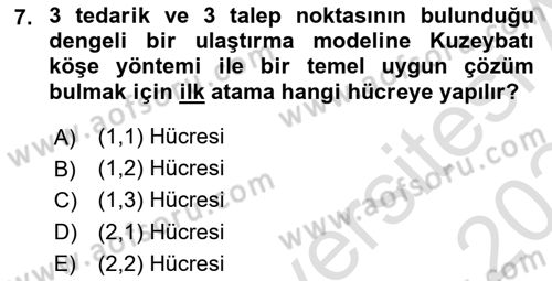 Yöneylem Araştırması Dersi 2023 - 2024 Yılı Yaz Okulu Sınav Soruları 7. Soru