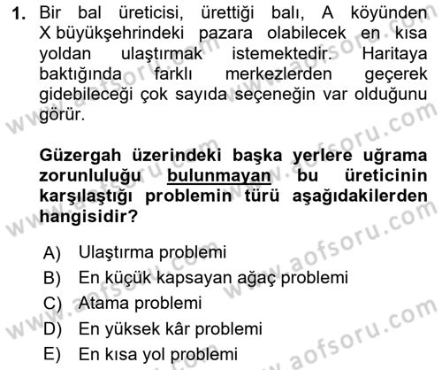 Yöneylem Araştırması Dersi 2024 - 2025 Yılı (Vize) Ara Sınavı 1. Soru