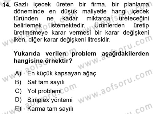 Yöneylem Araştırması Dersi 2024 - 2025 Yılı (Final) Dönem Sonu Sınav Soruları 14. Soru