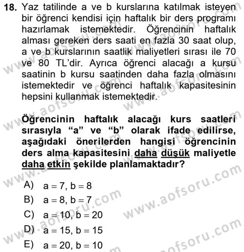 Yöneylem Araştırması Dersi 2024 - 2025 Yılı (Final) Dönem Sonu Sınav Soruları 18. Soru