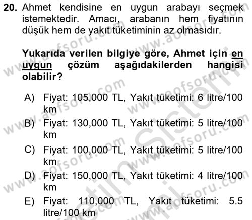Yöneylem Araştırması Dersi 2024 - 2025 Yılı (Final) Dönem Sonu Sınav Soruları 20. Soru