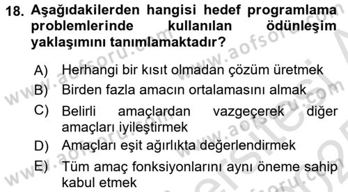 Yöneylem Araştırması Dersi 2024 - 2025 Yılı Yaz Okulu Sınav Soruları 18. Soru