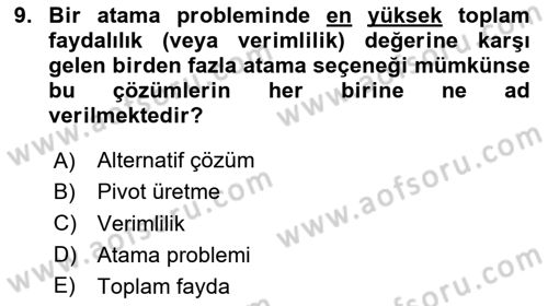 Yöneylem Araştırması Dersi 2024 - 2025 Yılı Yaz Okulu Sınav Soruları 9. Soru