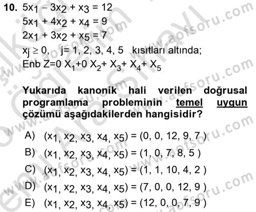 Yöneylem Araştırması Dersi 2025 - 2026 Yılı (Vize) Ara Sınav Soruları 10. Soru