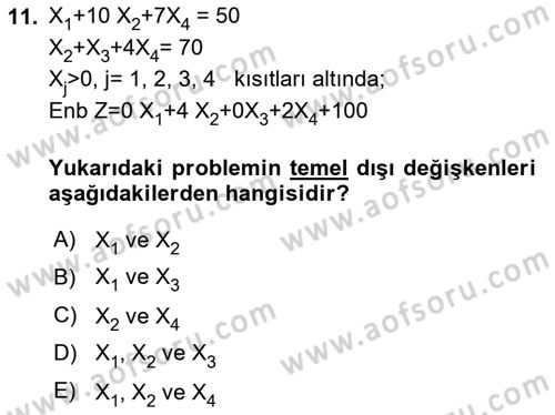 Yöneylem Araştırması Dersi 2025 - 2026 Yılı (Vize) Ara Sınav Soruları 11. Soru