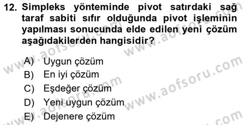 Yöneylem Araştırması Dersi 2025 - 2026 Yılı (Vize) Ara Sınav Soruları 12. Soru