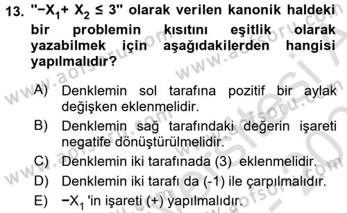 Yöneylem Araştırması Dersi 2025 - 2026 Yılı (Vize) Ara Sınav Soruları 13. Soru