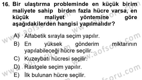 Yöneylem Araştırması Dersi 2025 - 2026 Yılı (Vize) Ara Sınav Soruları 16. Soru