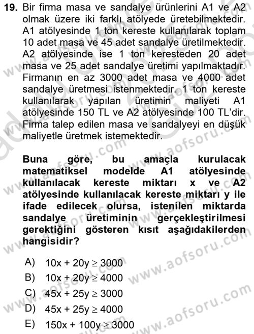 Yöneylem Araştırması Dersi 2025 - 2026 Yılı (Vize) Ara Sınav Soruları 19. Soru