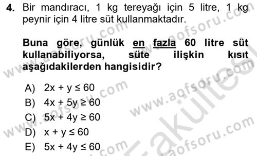 Yöneylem Araştırması Dersi 2025 - 2026 Yılı (Vize) Ara Sınav Soruları 4. Soru
