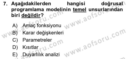 Yöneylem Araştırması Dersi 2025 - 2026 Yılı (Vize) Ara Sınav Soruları 7. Soru