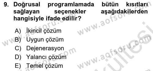 Yöneylem Araştırması Dersi 2025 - 2026 Yılı (Vize) Ara Sınav Soruları 9. Soru