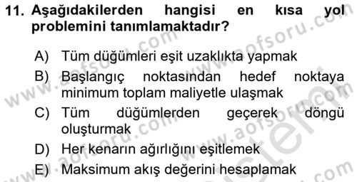 Yöneylem Araştırması Dersi 2025 - 2026 Yılı (Final) Dönem Sonu Sınav Soruları 11. Soru
