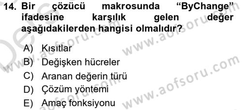 Karar Destek Sistemleri Dersi 2018 - 2019 Yılı 3 Ders Sınav Soruları 14. Soru