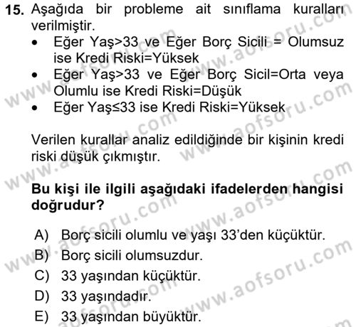 Karar Destek Sistemleri Dersi 2018 - 2019 Yılı 3 Ders Sınav Soruları 15. Soru