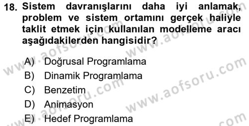 Karar Destek Sistemleri Dersi 2018 - 2019 Yılı 3 Ders Sınav Soruları 18. Soru