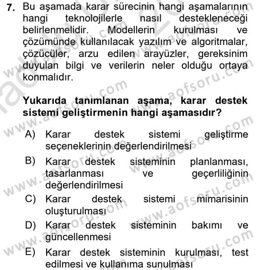 Karar Destek Sistemleri Dersi 2018 - 2019 Yılı 3 Ders Sınav Soruları 7. Soru