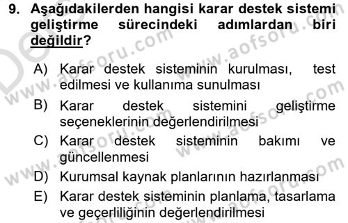 Karar Destek Sistemleri Dersi 2018 - 2019 Yılı 3 Ders Sınav Soruları 9. Soru