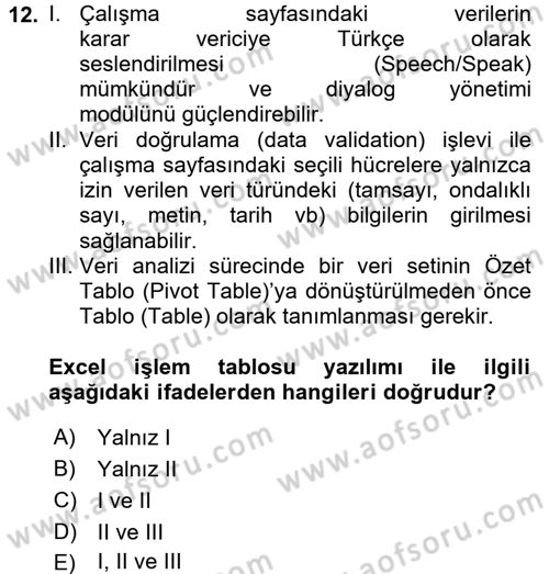 Karar Destek Sistemleri Dersi 2018 - 2019 Yılı (Vize) Ara Sınav Soruları 12. Soru