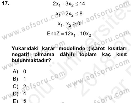 Karar Destek Sistemleri Dersi 2018 - 2019 Yılı (Vize) Ara Sınav Soruları 17. Soru