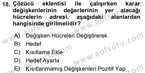Karar Destek Sistemleri Dersi 2018 - 2019 Yılı (Vize) Ara Sınav Soruları 18. Soru