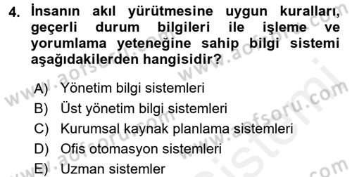 Karar Destek Sistemleri Dersi 2018 - 2019 Yılı (Vize) Ara Sınav Soruları 4. Soru