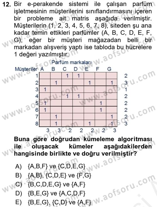 Karar Destek Sistemleri Dersi 2018 - 2019 Yılı (Final) Dönem Sonu Sınav Soruları 12. Soru