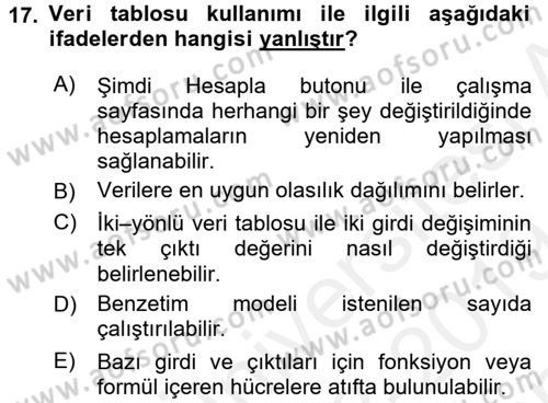 Karar Destek Sistemleri Dersi 2018 - 2019 Yılı (Final) Dönem Sonu Sınav Soruları 17. Soru