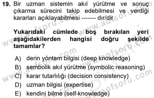 Karar Destek Sistemleri Dersi 2018 - 2019 Yılı (Final) Dönem Sonu Sınav Soruları 19. Soru