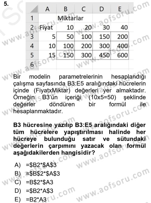 Karar Destek Sistemleri Dersi 2018 - 2019 Yılı (Final) Dönem Sonu Sınav Soruları 5. Soru
