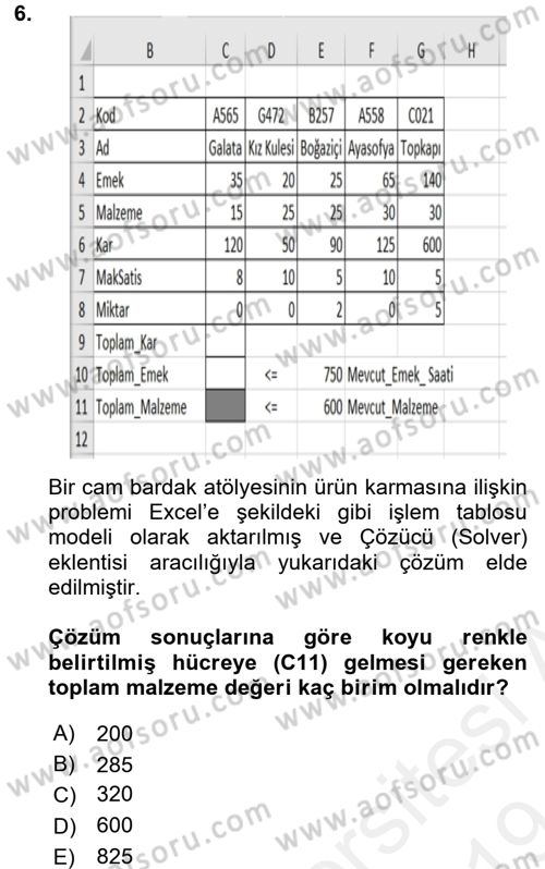 Karar Destek Sistemleri Dersi 2018 - 2019 Yılı (Final) Dönem Sonu Sınav Soruları 6. Soru