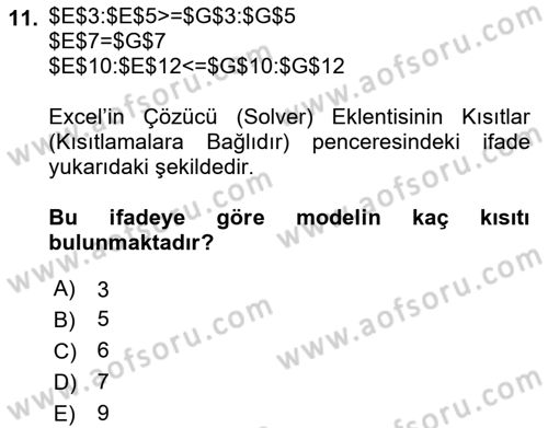 Karar Destek Sistemleri Dersi 2018 - 2019 Yılı Yaz Okulu Sınav Soruları 11. Soru