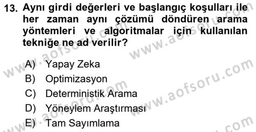 Karar Destek Sistemleri Dersi 2018 - 2019 Yılı Yaz Okulu Sınav Soruları 13. Soru