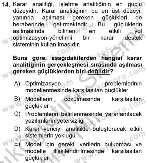 Karar Destek Sistemleri Dersi 2018 - 2019 Yılı Yaz Okulu Sınav Soruları 14. Soru